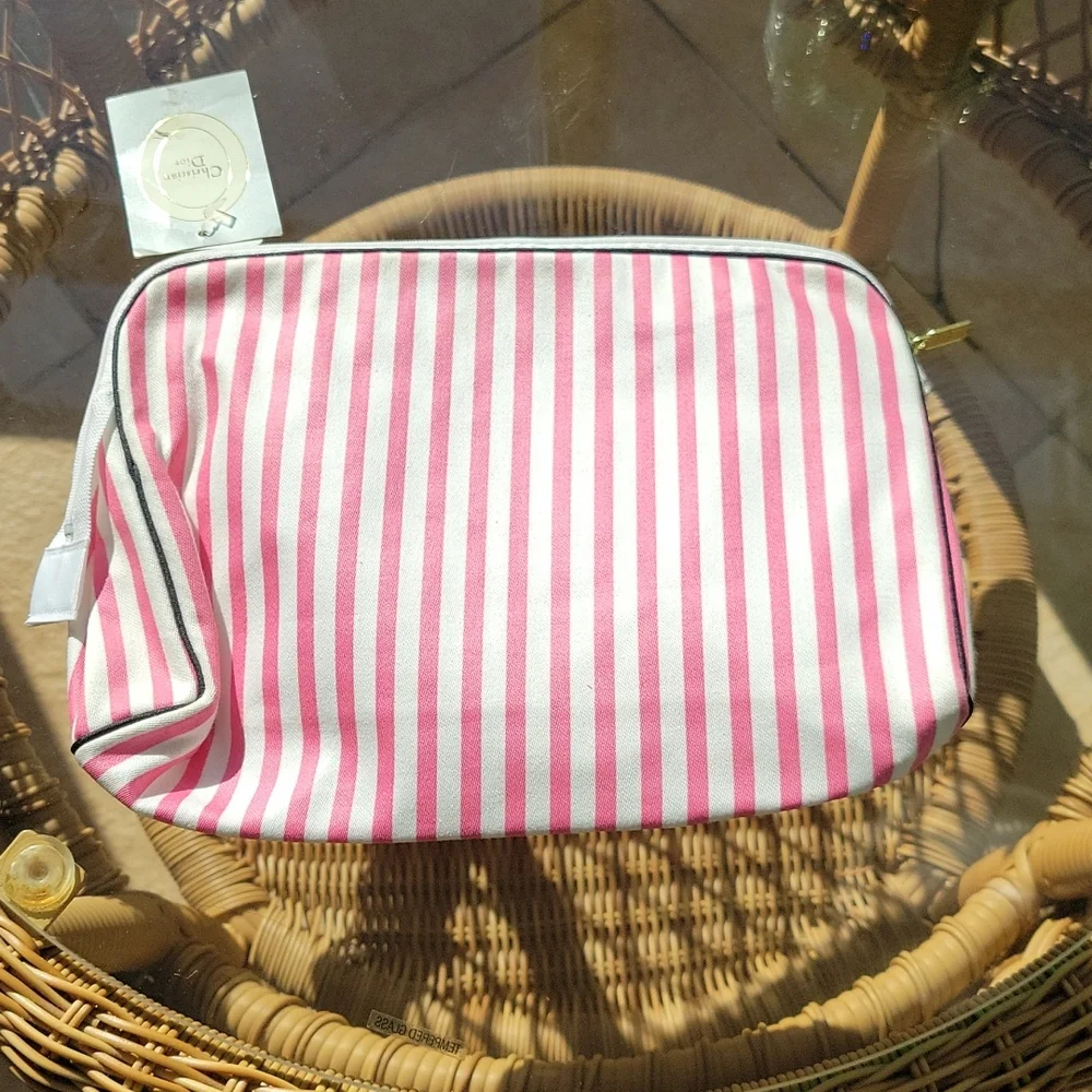 Christian Dior rare vintage pink and peach striped cosmetic bags, 2 piece